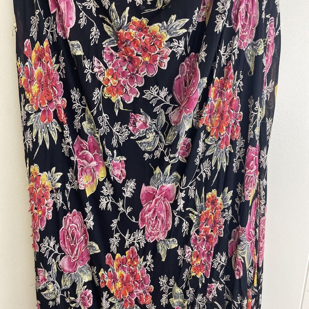 Vintage Womens Y2K Fairy Beaded Maxi Dress Sz 22 Formal Bias Chiffon Floral Cowl - Picture 6 of 9